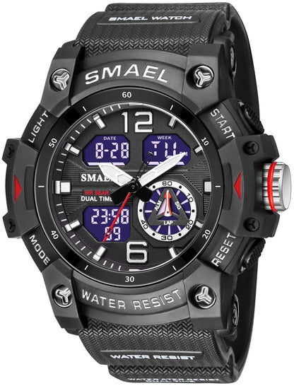 HOTGosasa Men's Large Face Outdoor Sports Watches Military S-Shock Watch Waterproof, Backlight, Alarm, Stopwatch Features - Rugged Wristwatch for Training, Hiking, and Adventure