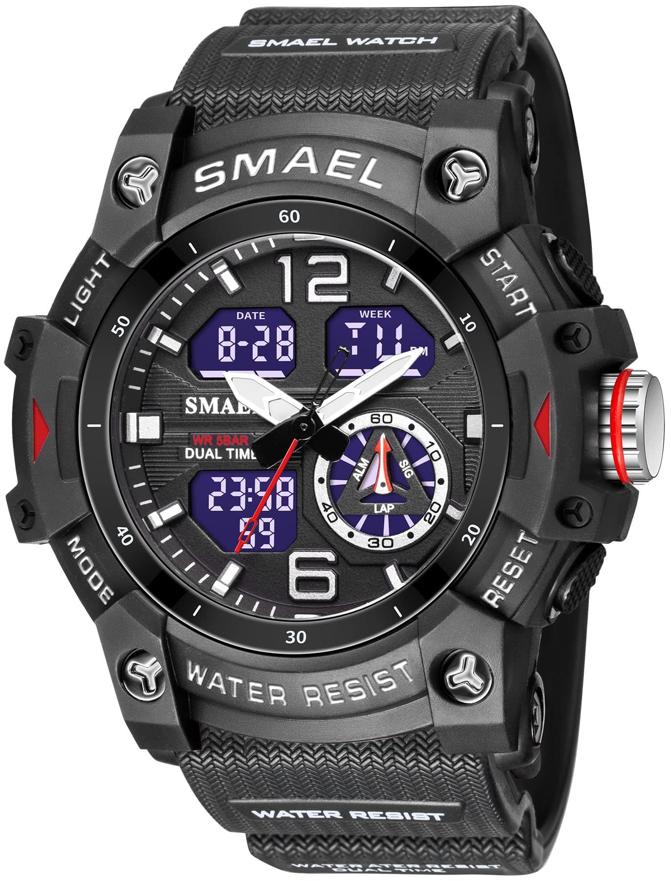 HOTGosasa Men's Large Face Outdoor Sports Watches Military S-Shock Watch Waterproof, Backlight, Alarm, Stopwatch Features - Rugged Wristwatch for Training, Hiking, and Adventure