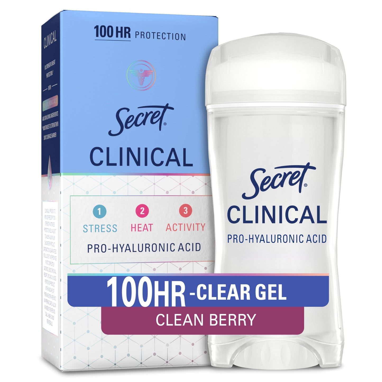 HOTSecret Clinical Strength 100HR Sweat & Odor, Clear Gel Antiperspirant Deodorant for Women, 3X Stress Protection with Hyaluronic Acid, PH Balancing Minerals, Completely Clean Scent, 2.6 oz