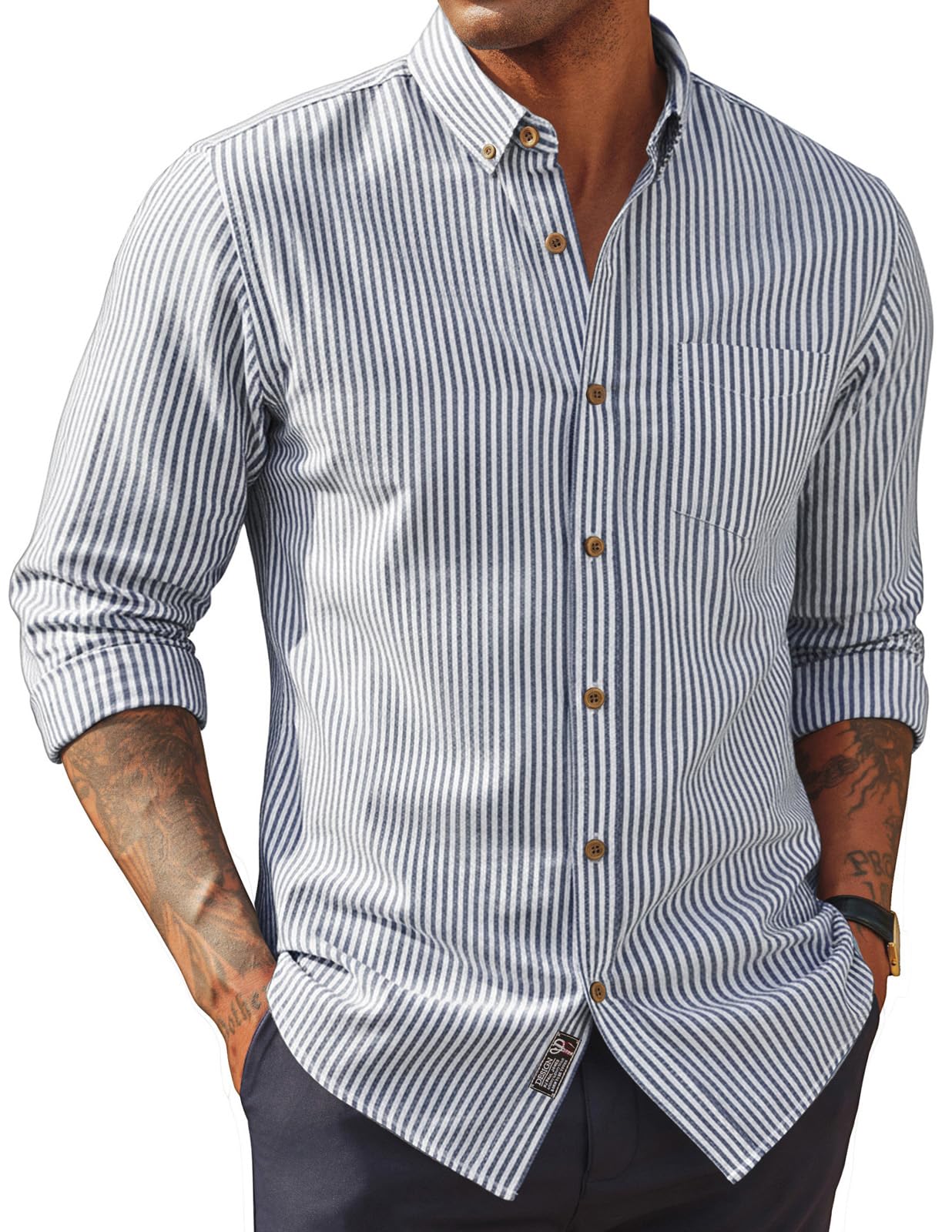 HOTPJ PAUL JONES Mens Dress Shirts Linen Button Down Business Casual Shirts | Long Sleeve, Classic Fit, Cotton Linen, Untucked Shirts for Beach Summer Wedding,Spring Fall Winter, Lightweight with Pocket