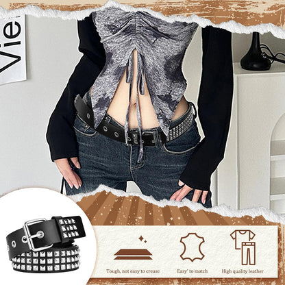 HOT3 Pcs White Black Studded Belt, Y2K Belt Goth Emo Punk Rock with Grommet Bright Metal Pyramid for Women Men