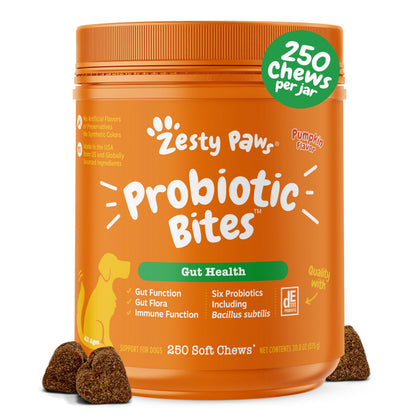 HOTZesty Paws Probiotics for Dogs - Digestive Enzymes for Gut Flora, Digestive Health, Diarrhea & Bowel Support - Clinically Studied DE111 - Dog Supplement Soft Chew for Pet Immune System - Pumpkin, 90ct