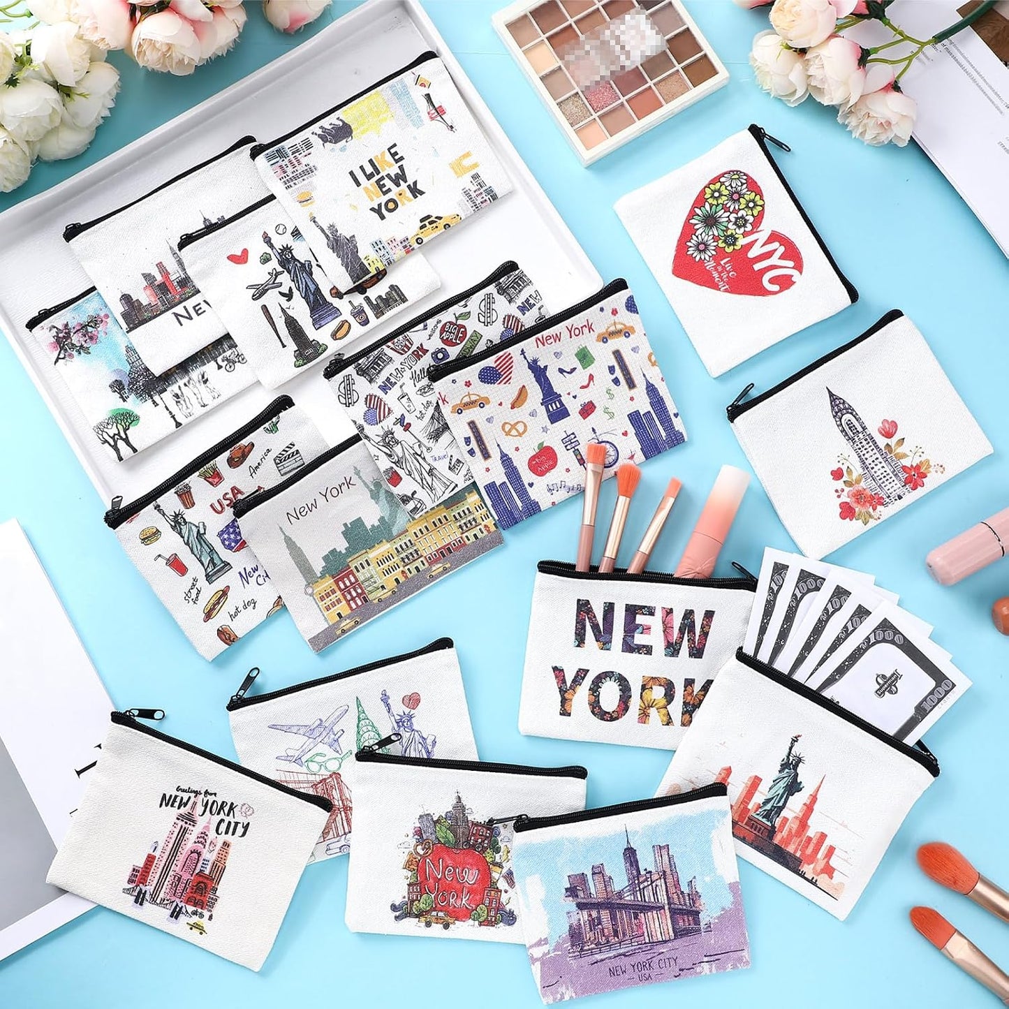 HOTDansydaisy 32 Pcs New York Souvenirs New York Gifts USA Souvenirs Small Canvas Coin Purse Cute Change Purse Zipper Coin Pouch Mini Coin Bag Tiny Pouch for Women Traveler Birthday Gifts