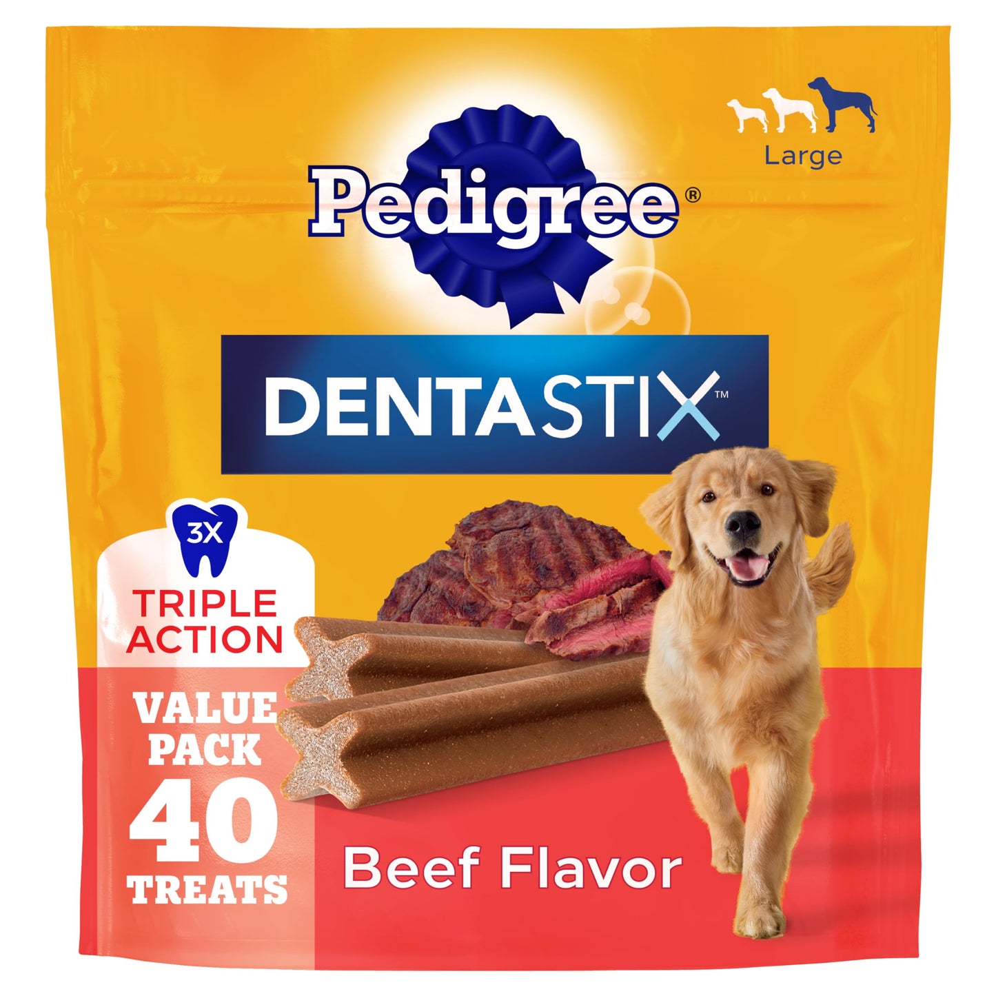HOTPedigree Dentastix Large Breed Dog Dental Treats, Fresh, 36 Count | Triple action dental care, reduces tartar, cleans teeth, freshens breath, for dogs 40+ lbs, no added sugar/fillers