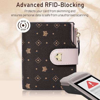 HOTFOXLOVER Small Wallet for Women RFID Blocking Leather Bifold Zipper Pocket Wallet Credit Card Holder with ID Window & Gift Box