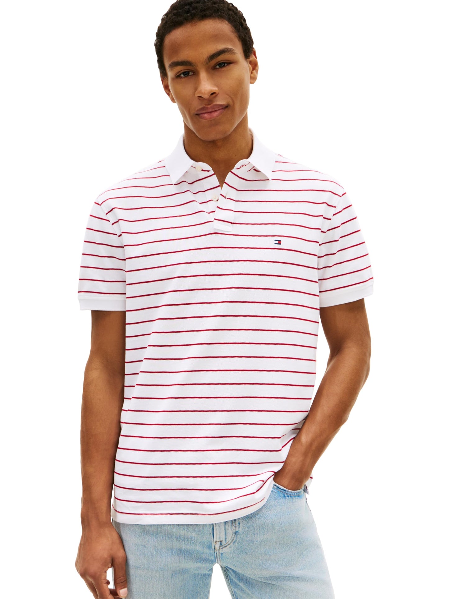 HOTTommy Hilfiger Men's Short Sleeve Polo Shirts in Classic Fit with Stretch and Organic Pique Cotton