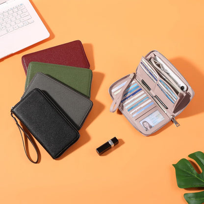 HOTGOIACII Womens Wallet RFID Blocking Leather Zip Around Wallet Large Capacity Long Purse Credit Card Clutch Wristlet
