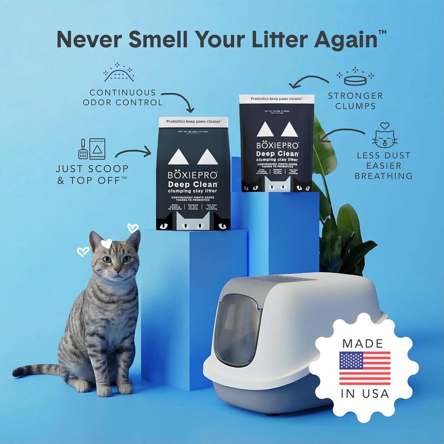 HOTBoxie Probiotic Clumping Cat Litter 40+ Day Odor Control Dust Free 16 lb