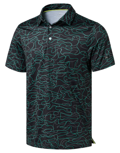 HOTObla Mens Golf Polo Shirts Short Sleeve Dry Fit Performance Moisture Wicking Casual Print Collared Golf Shirts for Men