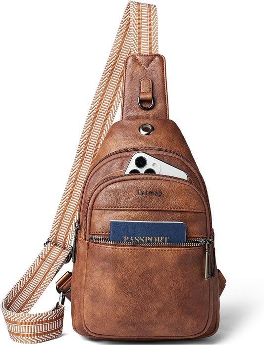 HOTLATMAP 7L Sling Bag For Women Faux Leather Anti Theft Small Casual Daypack Backpack Fanny Pack Crossbody Chest Bags Purse Waterproof Brown