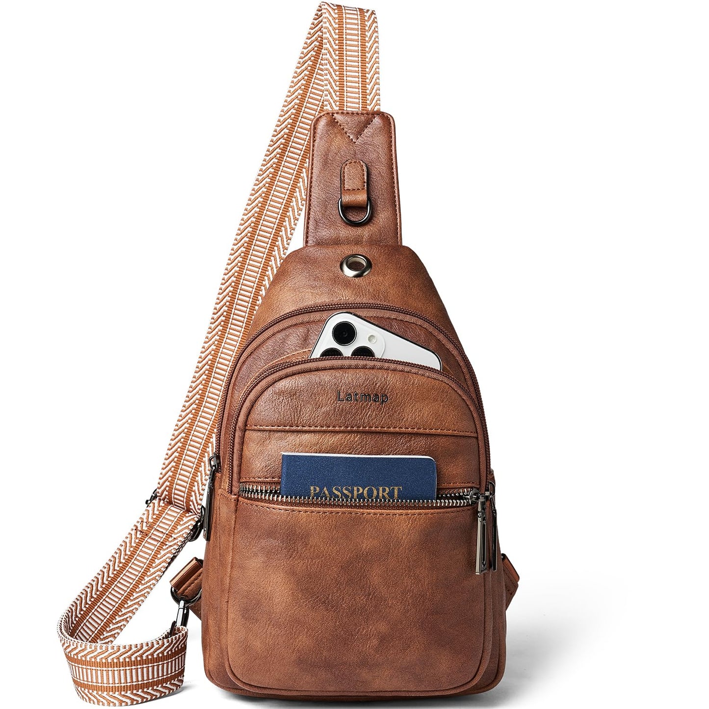 HOTLATMAP 7L Sling Bag For Women Faux Leather Anti Theft Small Casual Daypack Backpack Fanny Pack Crossbody Chest Bags Purse Waterproof Brown