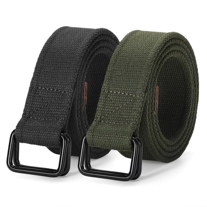 HOTJASGOOD Men Canvas Fabric Belts Casual Web Cloth Belts with Black Double Ring Buckle 2 Pack