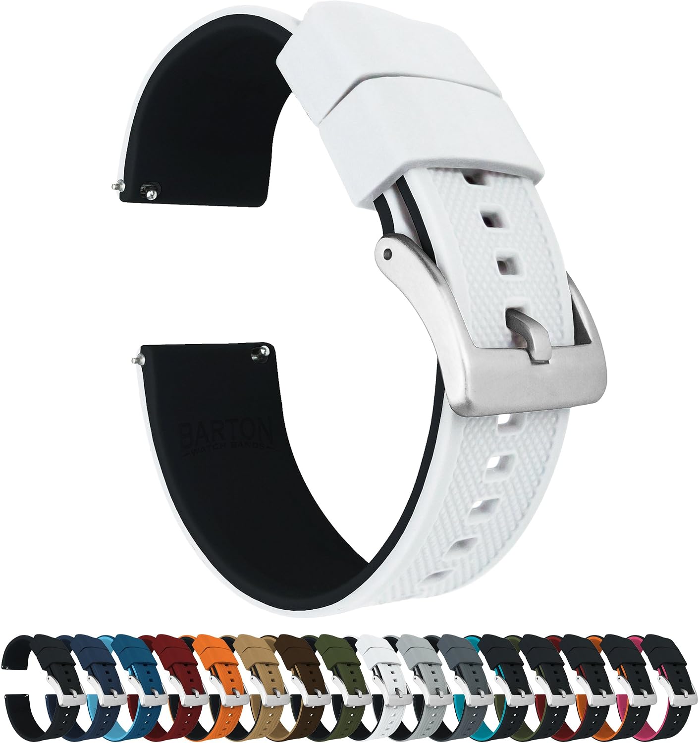 HOTBARTON Elite Silicone Watch Bands - Quick Release - Choose Strap Color & Buckle Color (Stainless Steel, Black PVD or Gunmetal Grey) - 18mm, 20mm, 22mm & 24mm Watch Straps