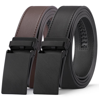 HOTSENDEFN 2 Pack Ratchet Belt Men, Men Leather Belts in Gift Set Box for Dress Casual, Size Adjustable Trim to Fit