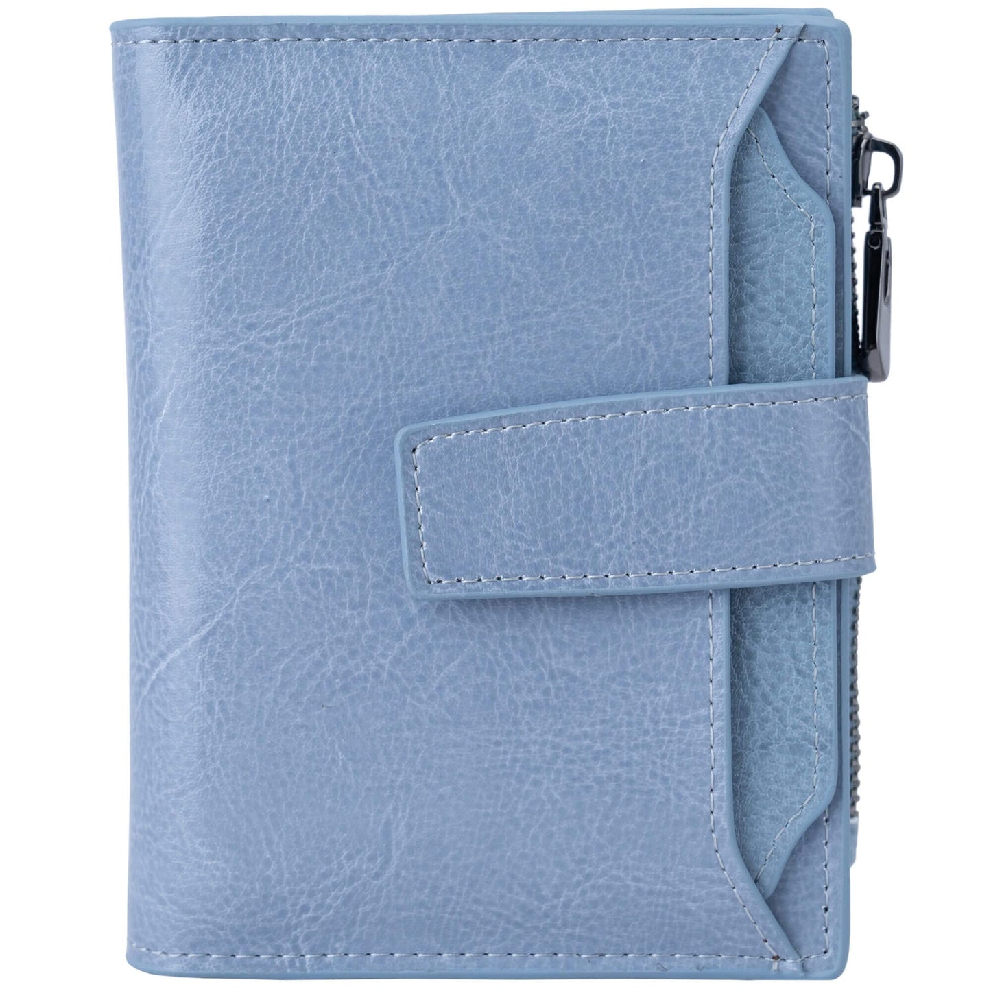 HOTBveyzi Small Leather Wallet for Women, RFID Bifold with ID Window | Holds 11 cards, a pull-out ID sleeve, zippered coin pocket & bill slot — fits crossbody bags and keeps everything organized