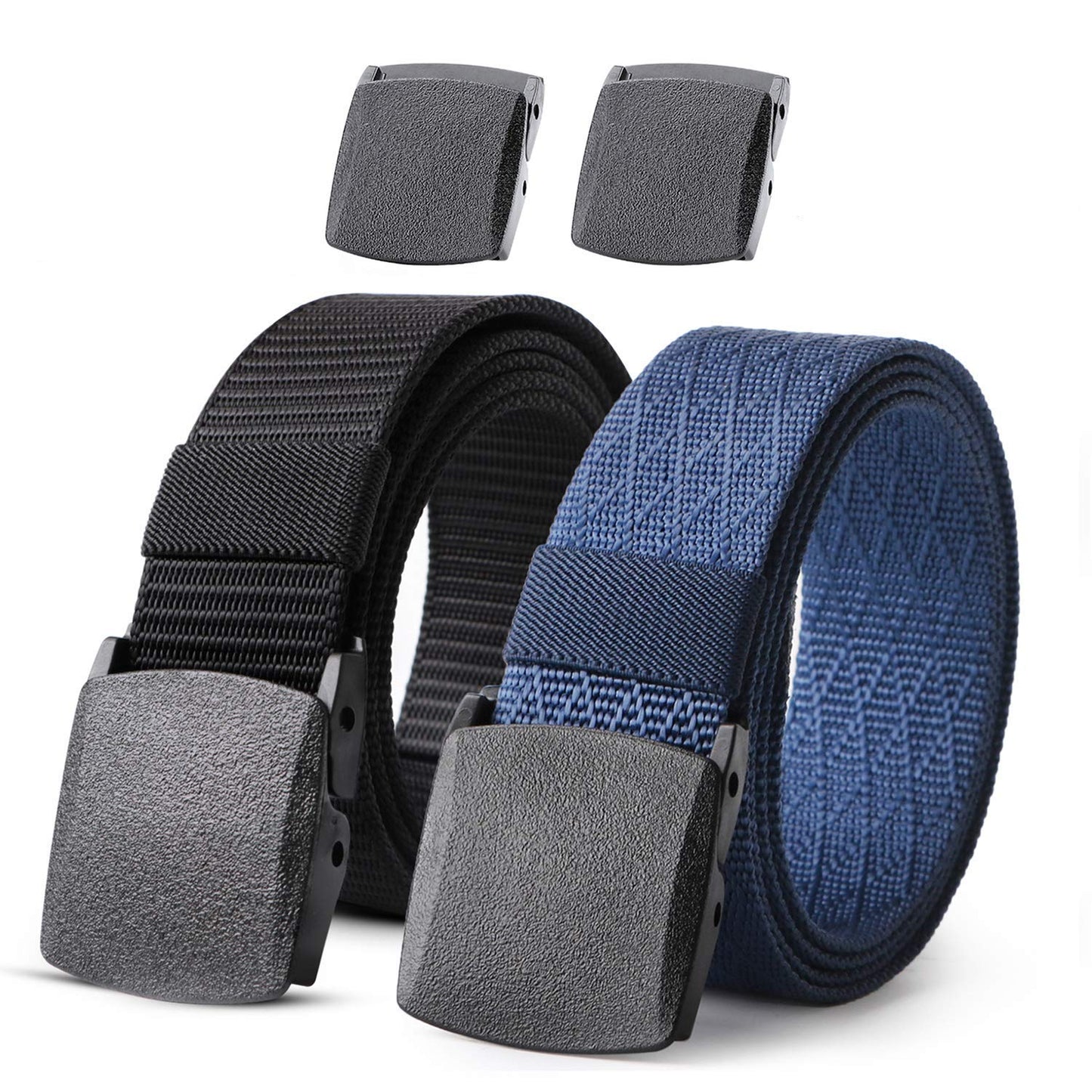 HOTJASGOOD 2 Pack Nylon Web Belt Outdoor Military Men’s Metal Free Belt with TSA Plastic Buckle