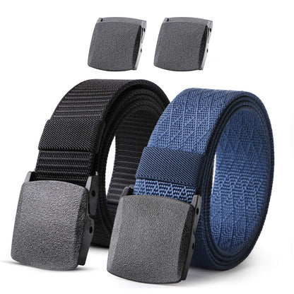 HOTJASGOOD 2 Pack Nylon Web Belt Outdoor Military Men’s Metal Free Belt with TSA Plastic Buckle