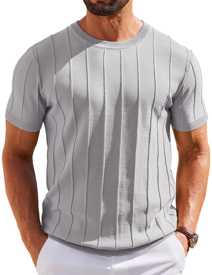 HOTCOOFANDY Men's T- Shirts Short Sleeve Knit Sweater Shirt Casual Crewneck Ribbed Pullover Tees