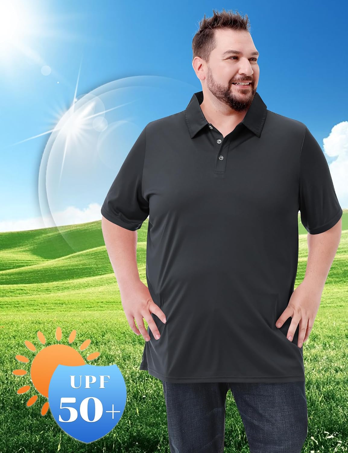 HOTIdtswch Men's Big and Tall Polo Shirts UPF 50+ Casual Work Quick Dry Short Sleeve Collared Golf Shirt（XL-8XL）