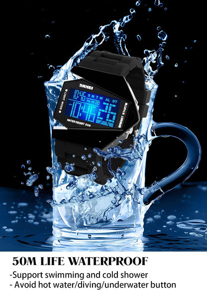 HOTGosasa Men Sports Military Watches Digital Airplane Shaped LED Light Waterproof Watches