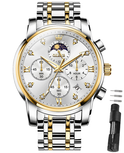 HOTOLEVS Watches for Men Dress Watch Chronograph Luxury Stainless Steel Big Face Men Watches Multi-Function Easy to Read Diamond Roman Numerals Business Wristwatch Reloj para Hombre