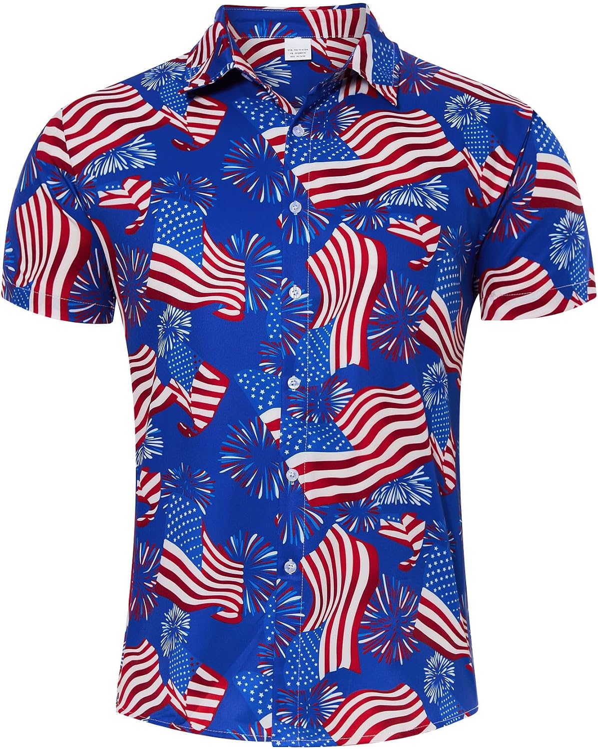 HOTuideazone Mens 4th of July American Flag Patriotic Shirt M-XXL | USA Short Sleeve Button Up Shirt for Independence Day, Memorial Days, Flag Day, 4th of July Parties, Beach Trips and Daily