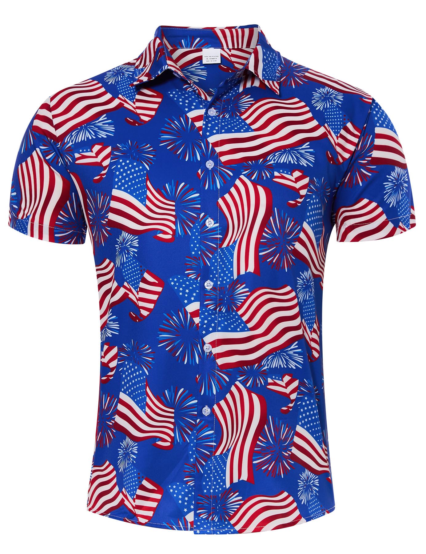 HOTuideazone Mens 4th of July American Flag Patriotic Shirt M-XXL | USA Short Sleeve Button Up Shirt for Independence Day, Memorial Days, Flag Day, 4th of July Parties, Beach Trips and Daily