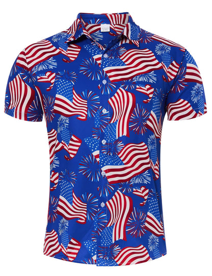 HOTuideazone Mens 4th of July American Flag Patriotic Shirt M-XXL | USA Short Sleeve Button Up Shirt for Independence Day, Memorial Days, Flag Day, 4th of July Parties, Beach Trips and Daily