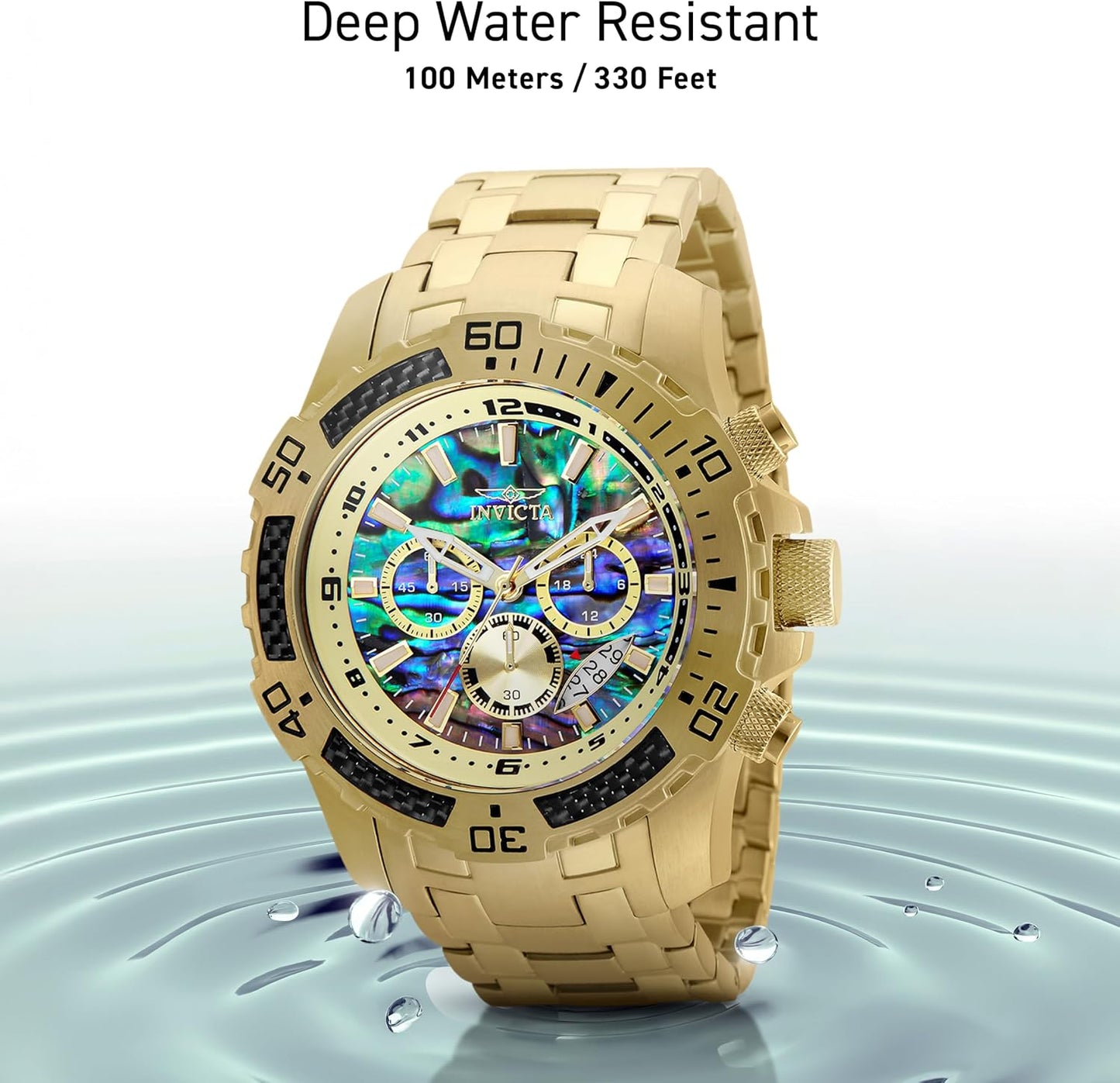 HOTInvicta Men's Pro Diver Scuba Quartz Chronograph Carbon Fiber Bezel Abalone Dial Bracelet Watch, 50mm