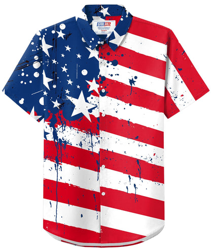 HOTArvilhill Men American Flag Button Shirt 4th of July Short Sleeve Shirts (S-3XL)