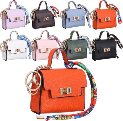 HOT8 Pcs Mini Backpack Keychain PU Leather Coin Purse, Small Crossover Multipurpose Zipper Pouch for Women, Cosmetic Makeup Bag, Card Holder, Cable Organizer, Giftable