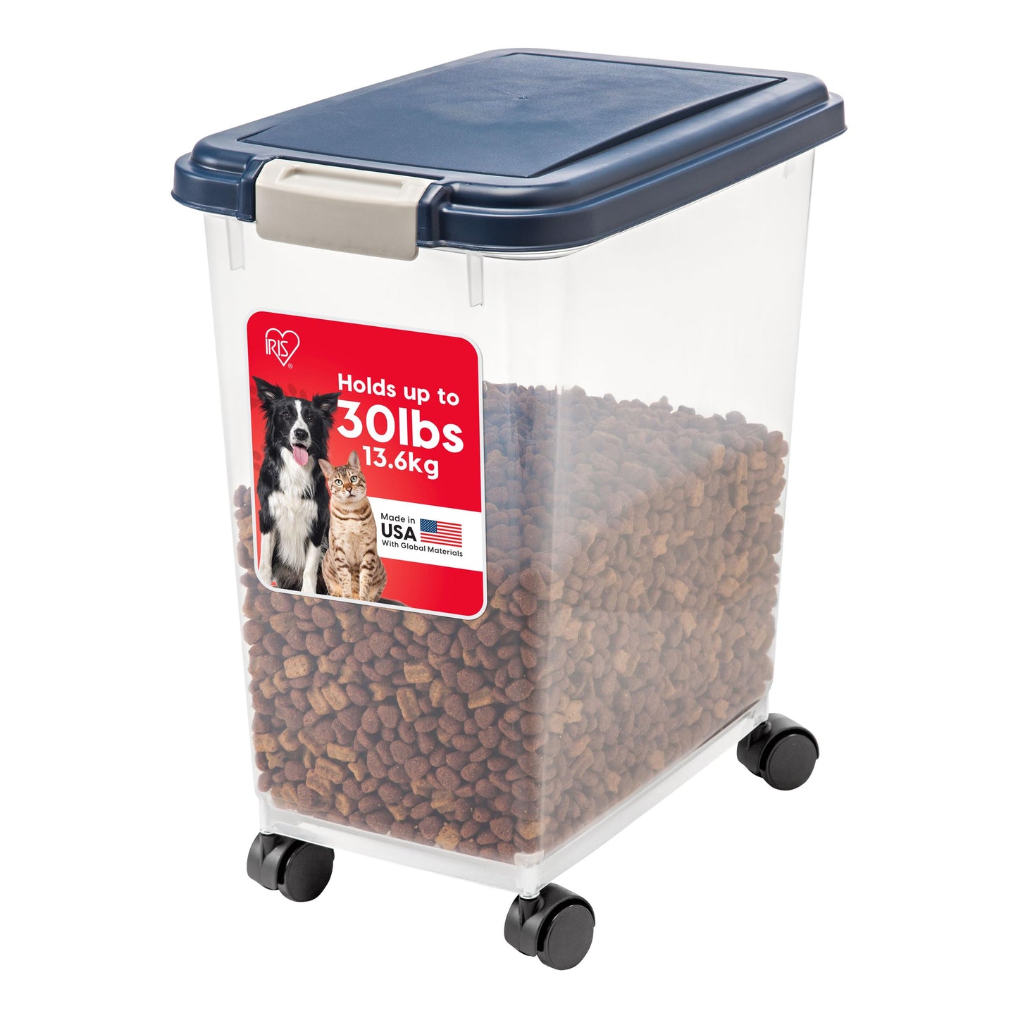 HOTIRIS USA Dog Food Storage Container, Airtight, 30 lb Capacity, Wheels | Airtight seal keeps kibble, bird seed, and pet food fresh while wheels provide easy mobility around the home.