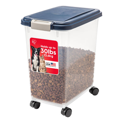 HOTIRIS USA Dog Food Storage Container, Airtight, 30 lb Capacity, Wheels | Airtight seal keeps kibble, bird seed, and pet food fresh while wheels provide easy mobility around the home.