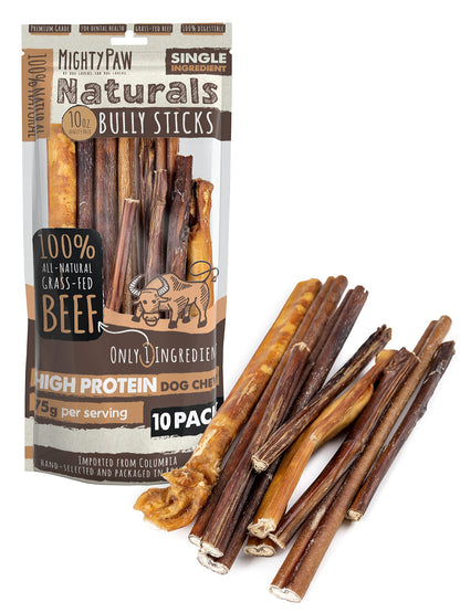 HOTMighty Paw Long Lasting 12" Bully Sticks for Dogs - All Natural Grass Fed Beef Chews. Lower Odor Dog Bully Sticks for Large Dogs, Medium and Small Breeds. Single Ingredient Treats
