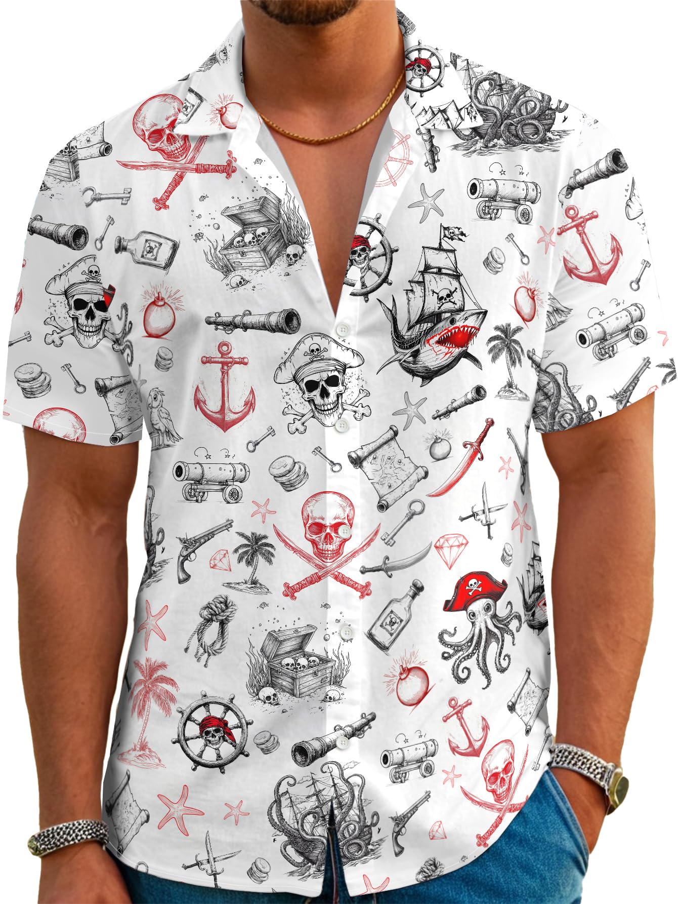 HOTDFZ Funny Hawaiian Shirts for Men Summer Beach Short Sleeve Button Down Shirt Theme Party Shirt