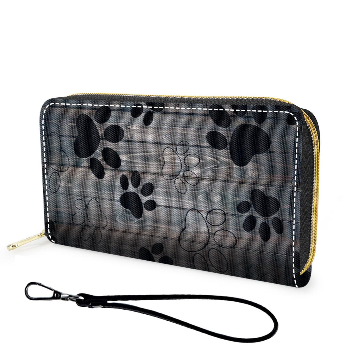 HOTWallet,Large Capacity RFID Blocking Leather Wallet, Durable Smooth Zipper Clutch,Unisex Travel Wallet for Cards,Cash,and Coins - Black Cat and Flowers