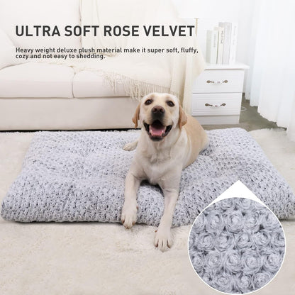 HOTKSIIA Washable Dog Bed Deluxe Plush Dog Crate Beds Comfy Kennel Pad Anti-Slip Pet Sleeping Mat for Large, Jumbo, Medium, Small Dogs Breeds, 35" x 23", Gray