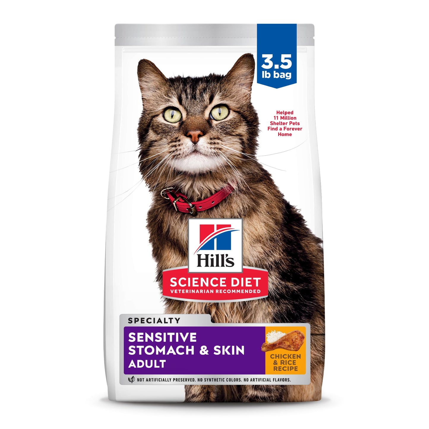 HOTHill's Science Diet Sensitive Stomach & Skin Dry Cat Food | #1 Veterinarian Recommended, Adult Formula, Chicken & Rice, 7 lb. Bag (Updated Formula)