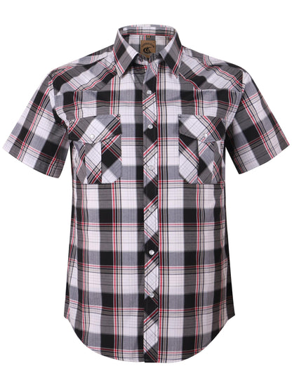 HOTMens Western Cowboy Pearl Snap Short Sleeve Casual Two Pockets Work Solid Derss Button Up Wrinkle Free Shirts