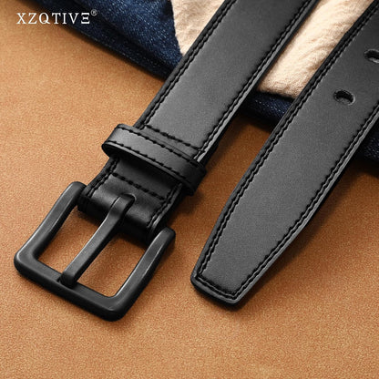 HOTXZQTIVE Men’s Metal Free Belt Hypoallergenic Leather Belts For Jeans Dress Nickle Free TSA Belt With Black Buckle