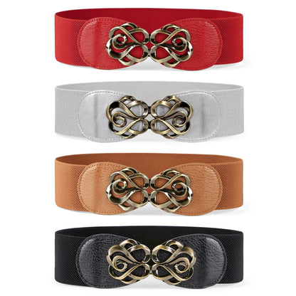 HOTJASGOOD Women Stretchy Belts for Dresses Vintage Elastic Wide Waist Belts 4 Pack 2.36" Wide