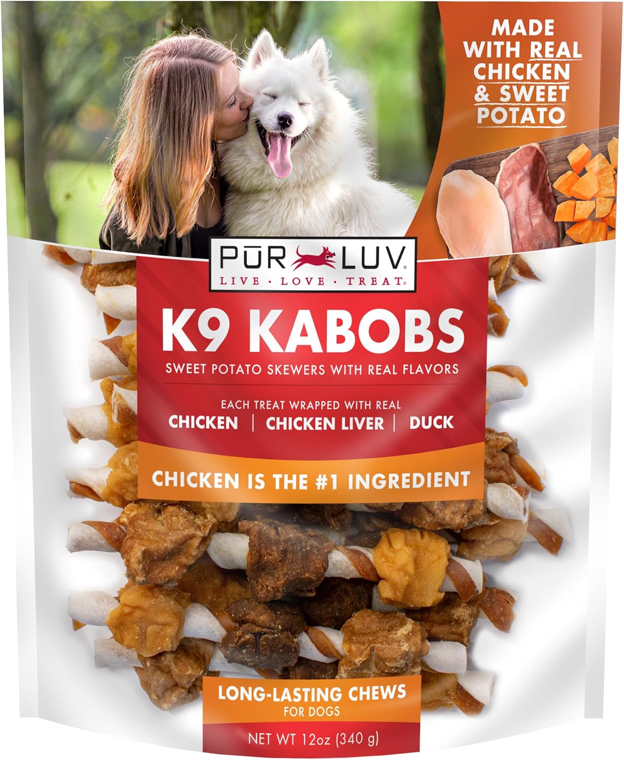HOTPur Luv Chicken Wrapped Sweet Potato Dog Treats, Rawhide Free Jerky Wraps, Made with Real Chicken, 16 Oz, Healthy, Easily Digestible, Long Lasting, High Protein Treat, Satisfies Dog's Urge to Chew