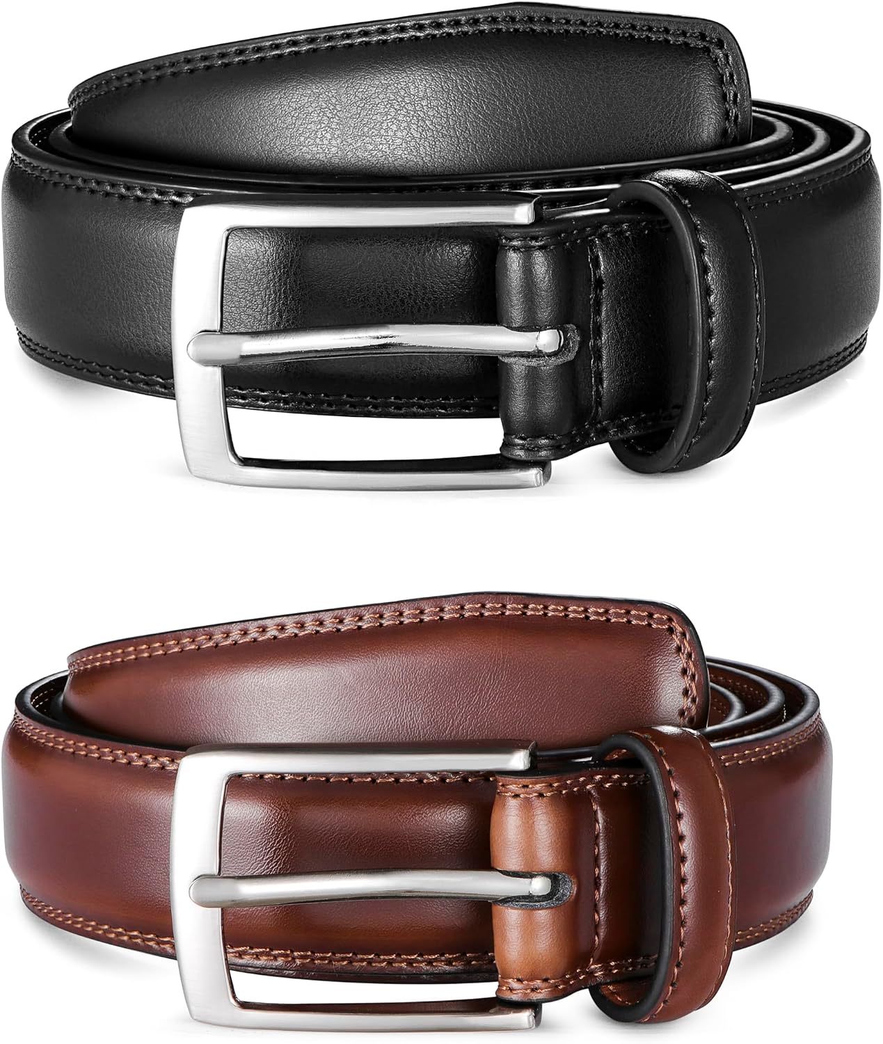 HOTMILORDE Men's Leather Dress Belt 2Pack, Handmade, Genuine Leather, Fashion & Classic Designs for Work Business and Casual