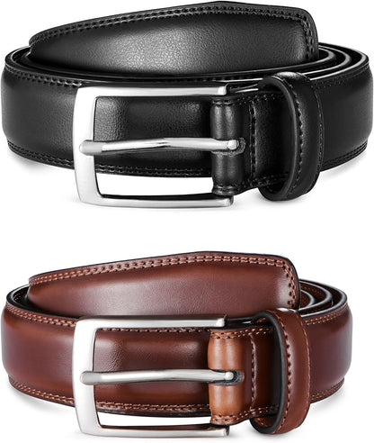 HOTMILORDE Men's Leather Dress Belt 2Pack, Handmade, Genuine Leather, Fashion & Classic Designs for Work Business and Casual