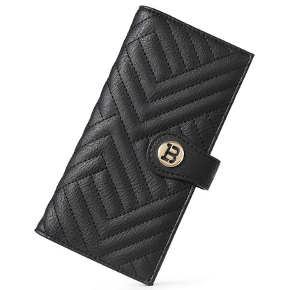 HOTBOSTANTEN Slim Wallet Women RFID Card Holder with Zipper Coin Pocket | Thin, Lightweight, 11 Card Slots, Long Bifold, Clutch Wallet, Fits Small Purses, Quilted Vegan Leather, Gifts, Beige＆Brown