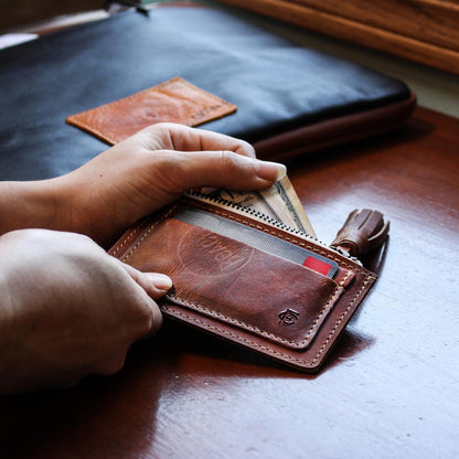 HOTFielders Choice Goods Zip Tassel Wallet - Coin Purse Card Holder, Made with Vintage Baseball Glove Leather - FC Goods