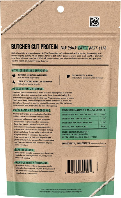 HOTVital Essentials Freeze Dried Minnows Cat Treats, 1.0 oz Bag | Single Ingredient, Premium Quality Protein, Grain Free, Healthy Treats, USA Made with U.S. & Globally Sourced Ingredients