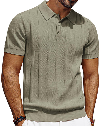 HOTPJ PAUL JONES Mens Polo Shirts Short Sleeve Textured Knit Polo Shirt Ribbed Casual Golf Shirts