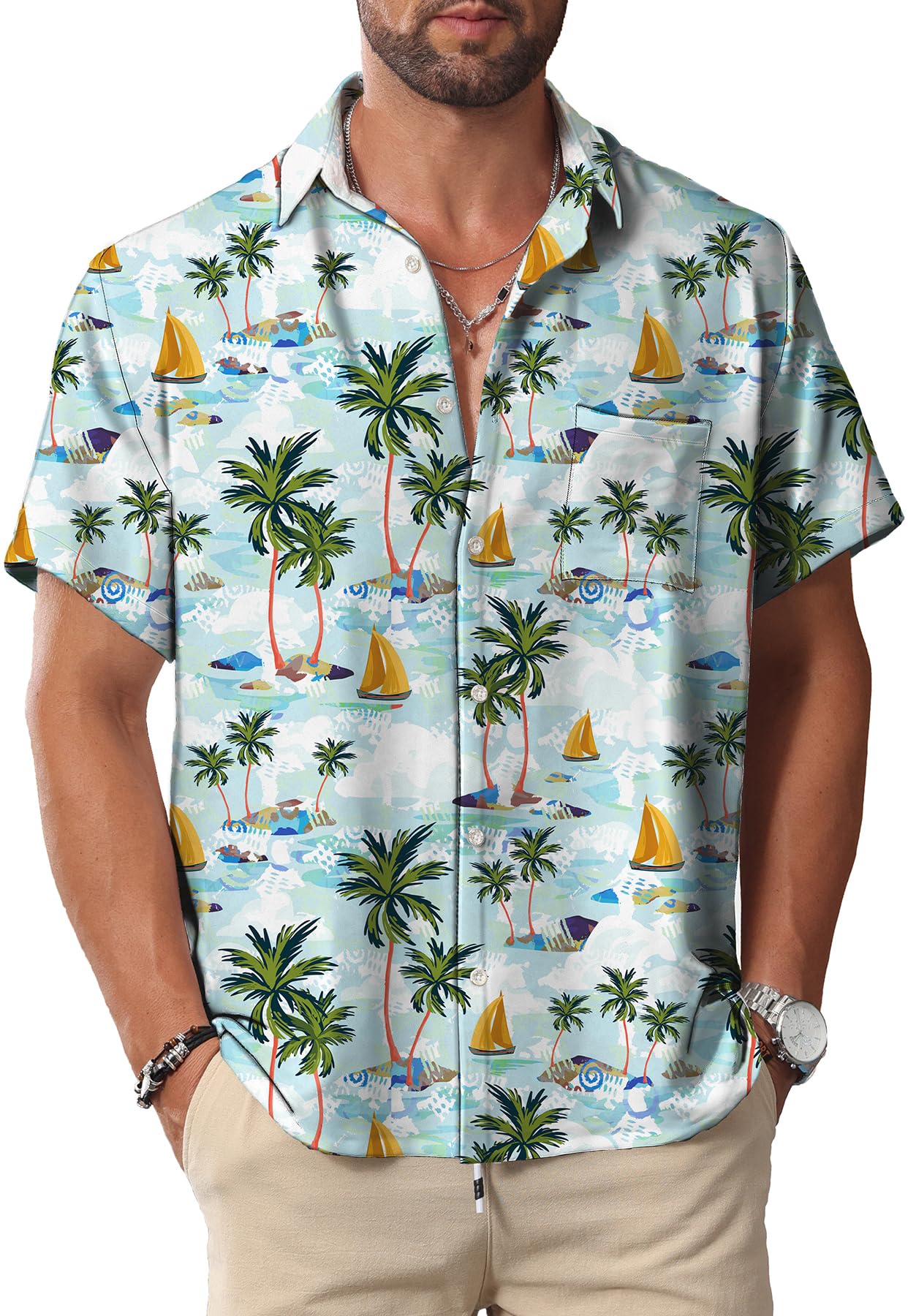 HOTKYKU Hawaiian Shirt for Men: Beach Vacation Summer Short Sleeve Button Down Mens Shirts Casual Stylish