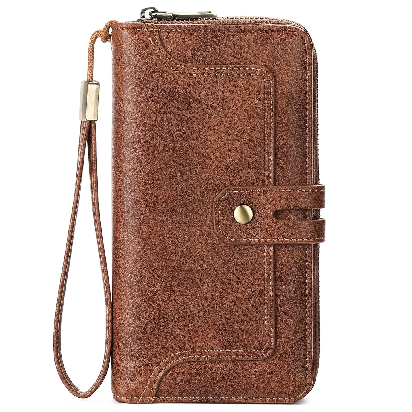 HOTGOIACII Wristlet Wallets for Women Large Capacity RFID Blocking Ladies Phone Clutch Card Holder Cow Print Brown